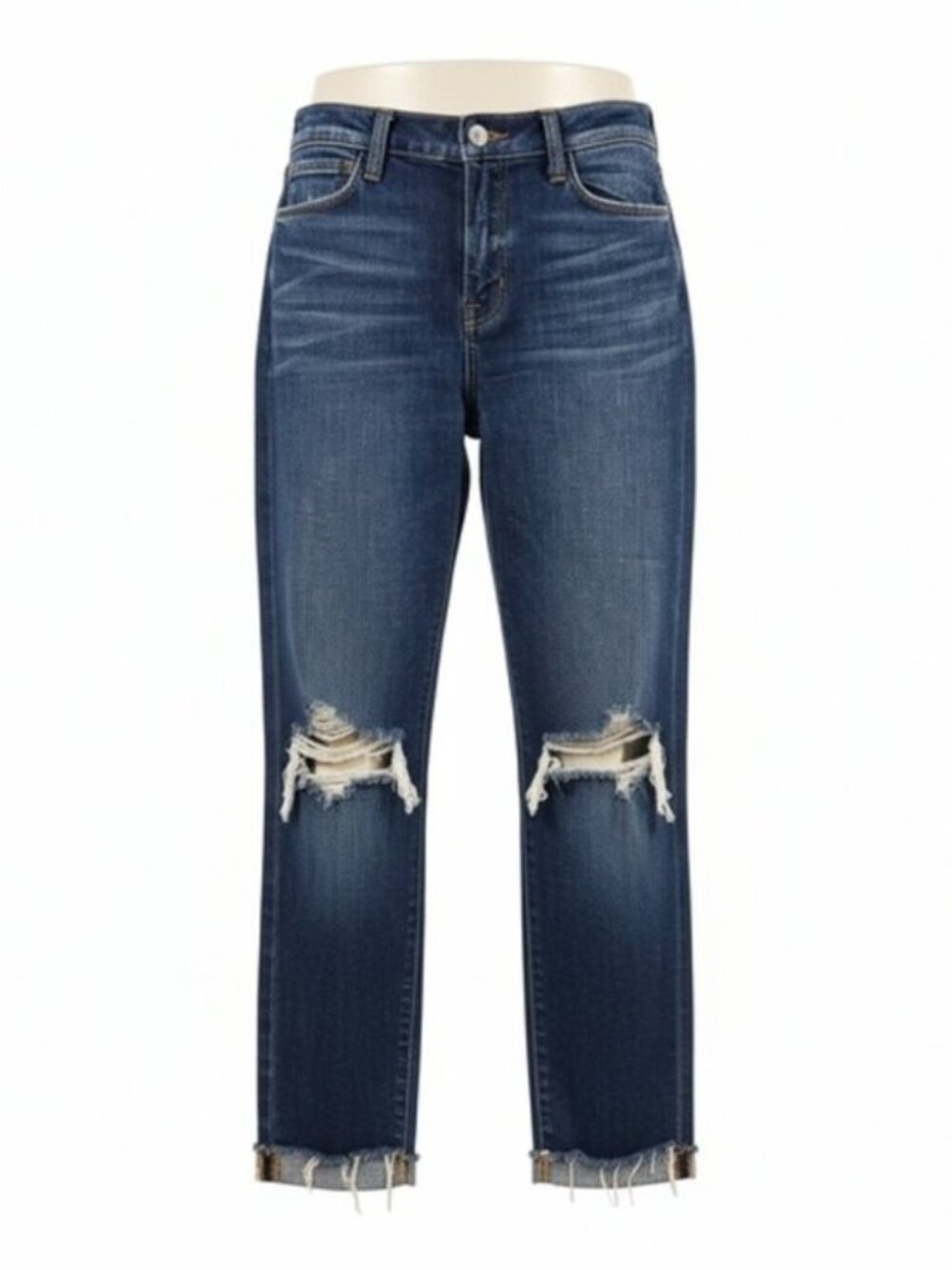 L'Agence SZ 25 Mid Rise Destressed Ripped Cropped Blue Jeans Slim Stretch